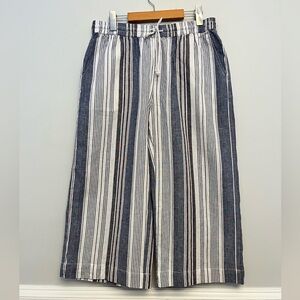 NWT Beachlunchlounge Striped Wide Leg Cropped Linen Pants, Size Medium